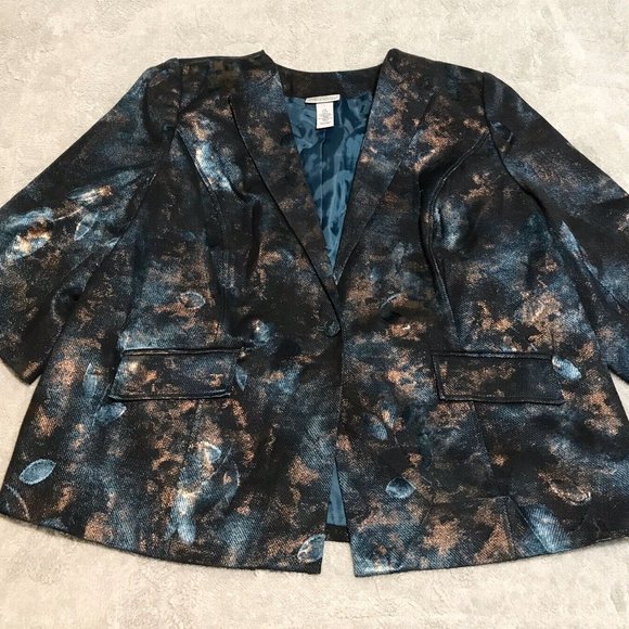 Maggie Barnes for Catherine's NWT Deep Teal/Copper AUTUMN HOLIDAY Blazer - Picture 4 of 4